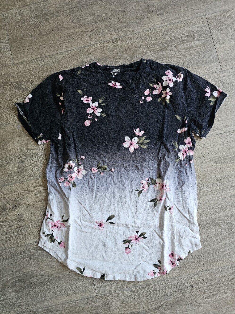 Hollister Black to White Ombre Tee with Pink Floral Print